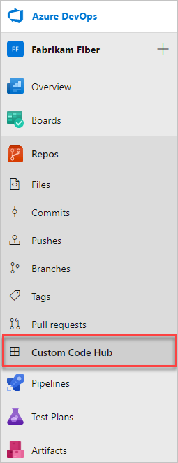 Hub personalizado adicionado aos Repositórios do Azure.