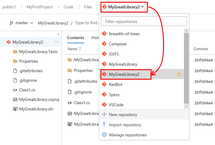 Captura de tela mostrando a seleção do repositório.