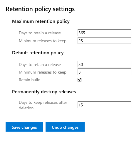 Configurações de retenção de versão local