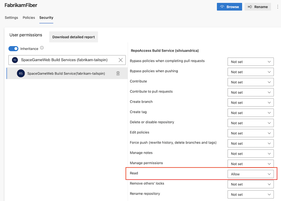 Captura de tela de como configurar permissões para o repositório.