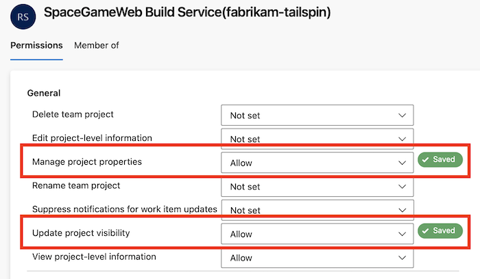 Configure as permissões de usuário.