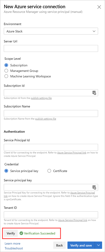 Criar uma conexão de serviço para o Azure Stack Hub