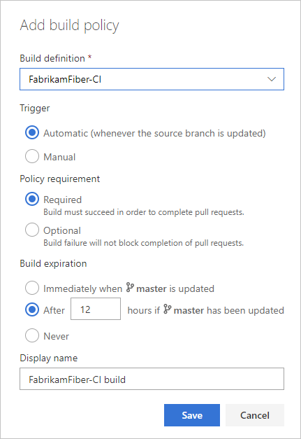 Configurações de política de build