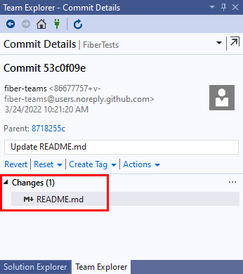 Captura de telada janela Detalhes do Commit no Visual Studio 2019.