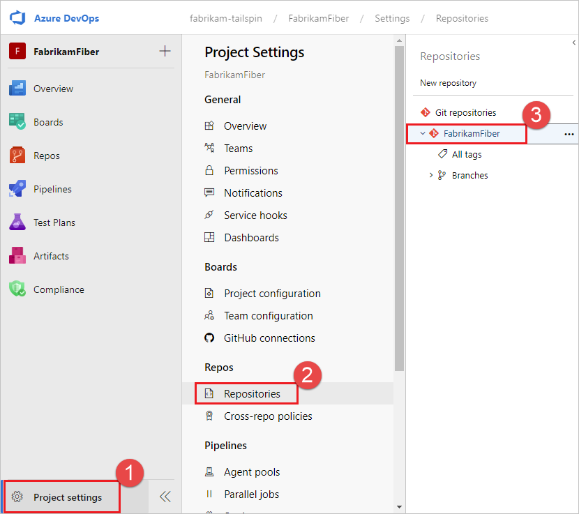 Captura de tela das 'Configurações do Projeto' para seu repositório.