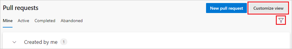 Captura de tela mostrando o botão Personalizar exibição na página Solicitações de pull.
