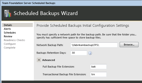 Especificar o caminho de rede para os backups