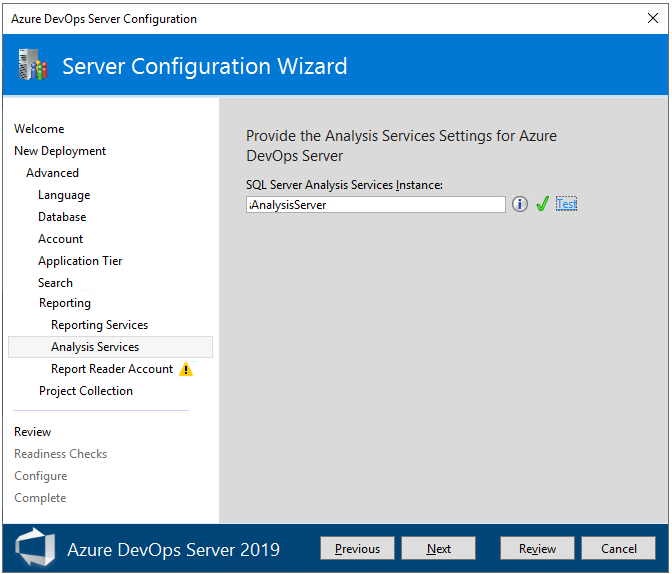 Captura de tela do Advanced, Analysis Services