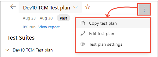 Página de cabeçalho do plano de teste