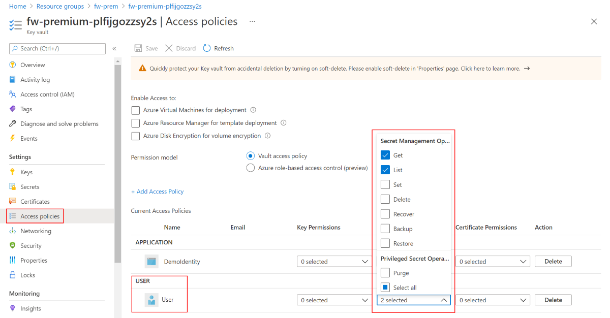 Política de acesso do Azure Key Vault