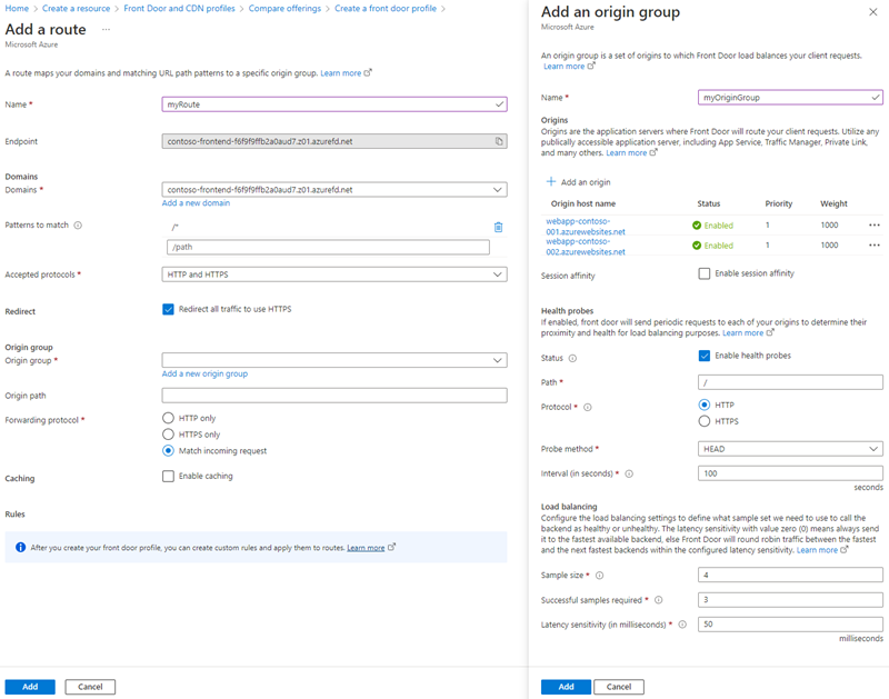 Captura de tela da página de configuração “Adicionar uma rota”.