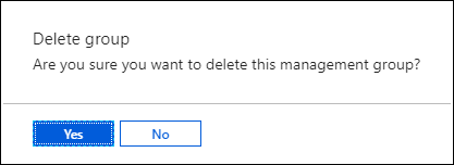 Captura de tela da caixa de diálogo de confirmação para excluir um grupo de gerenciamento.