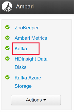 Lista de serviços com Kafka realçado.