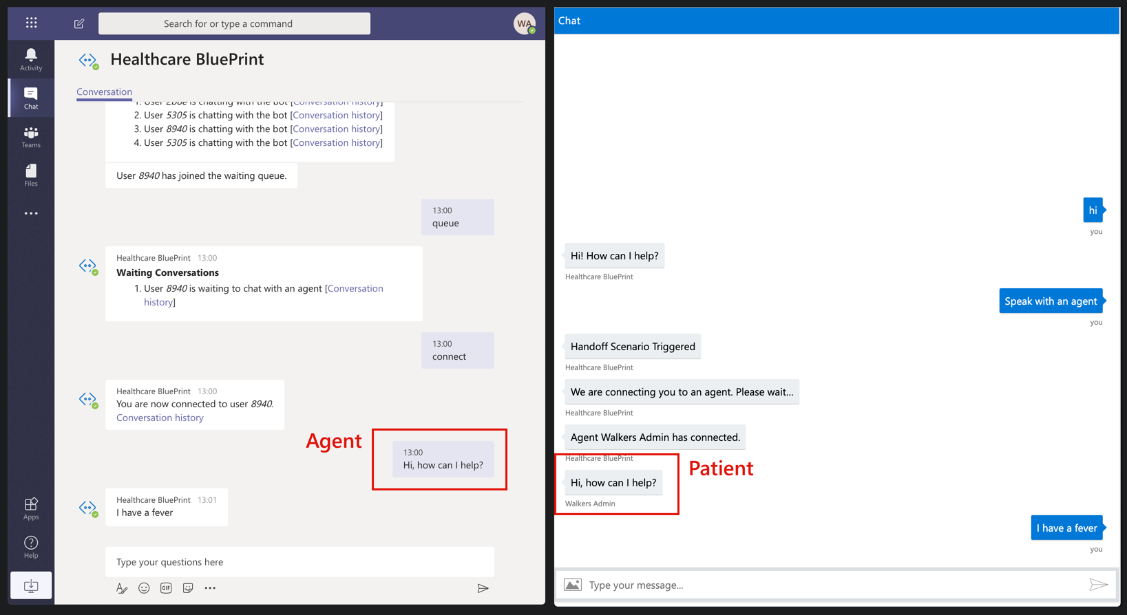 A screensnhot of handoff to an agent using Microsoft Teams