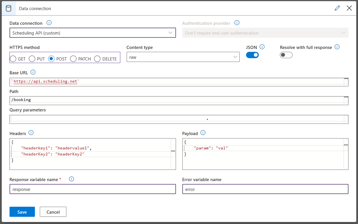 Screen shot of step level data connection settings