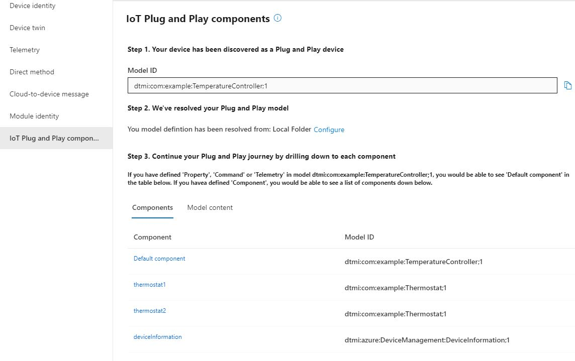 Vários dispositivos de componente no Azure IoT Explorer