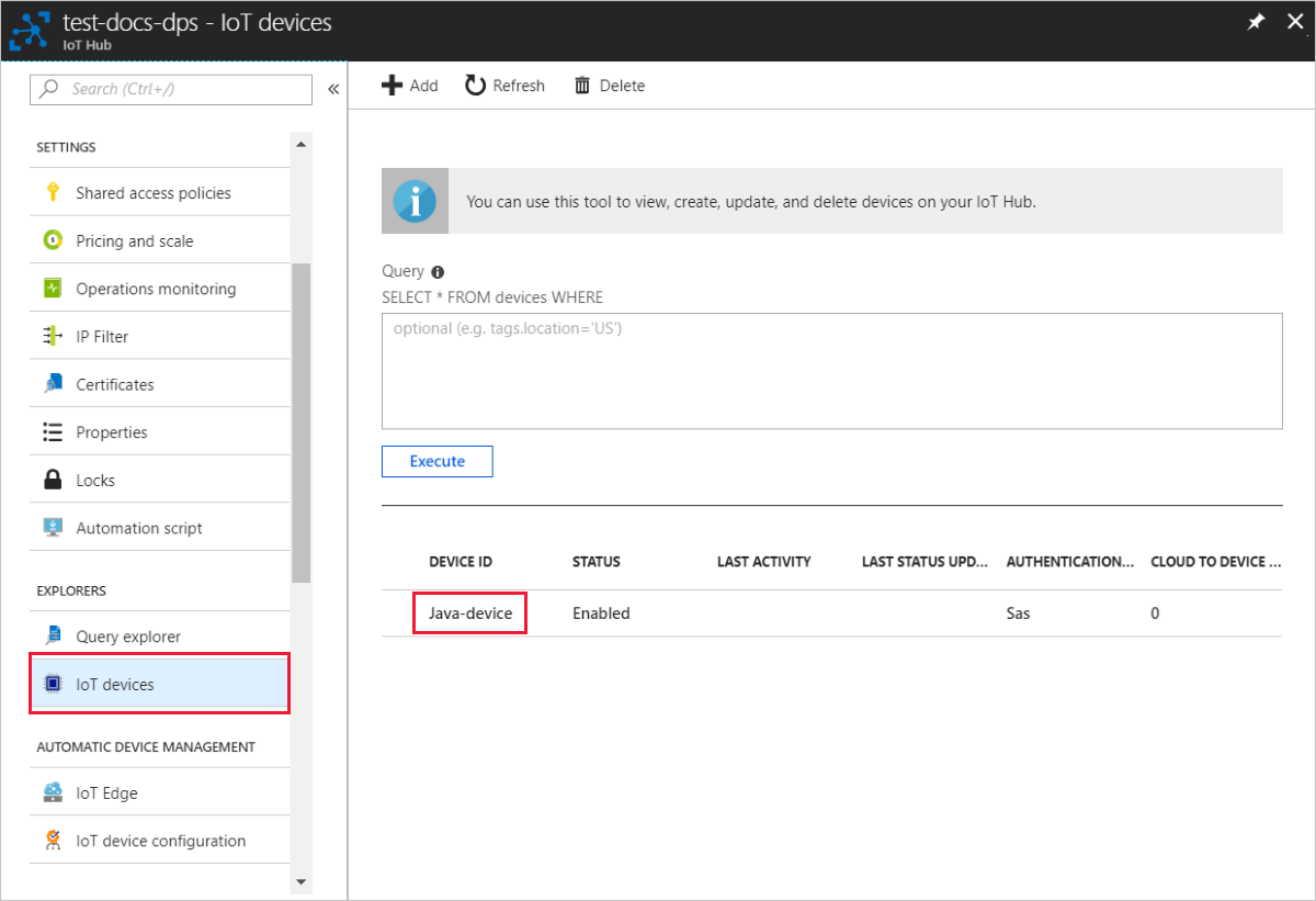 Dispositivo é registrado no Hub IoT