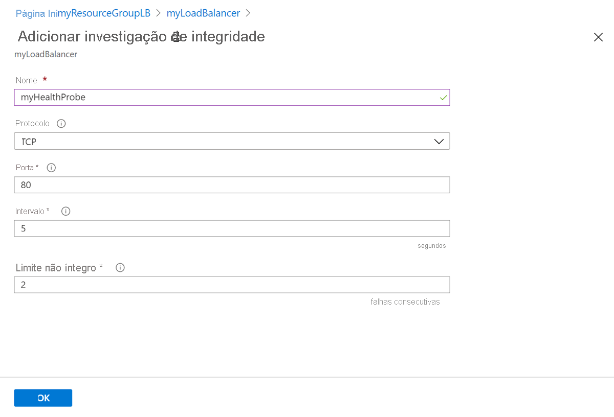 Captura de tela de criação para adicionar investigação de integridade.