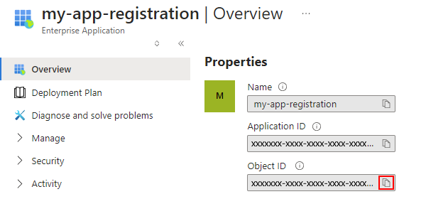 A captura de tela mostra o registro do aplicativo com a ID do objeto selecionada.