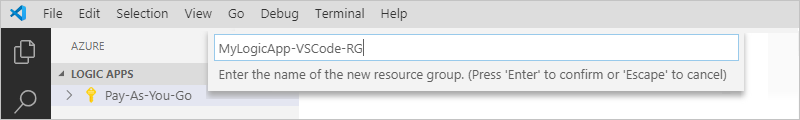 Fornecer um nome para o grupo de recursos do Azure