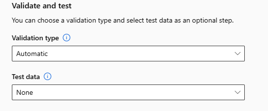 Captura de tela que mostra como selecionar dados de validação e testar dados no estúdio.