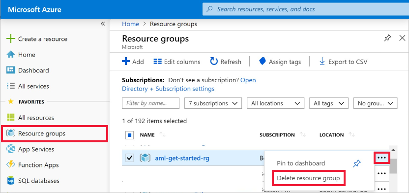 Imagem mostrando como excluir um grupo de recursos do Azure.