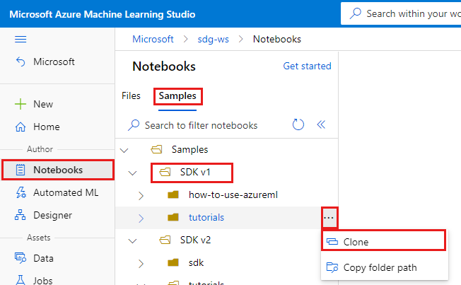 Captura de tela que mostra a pasta Clonar tutoriais.