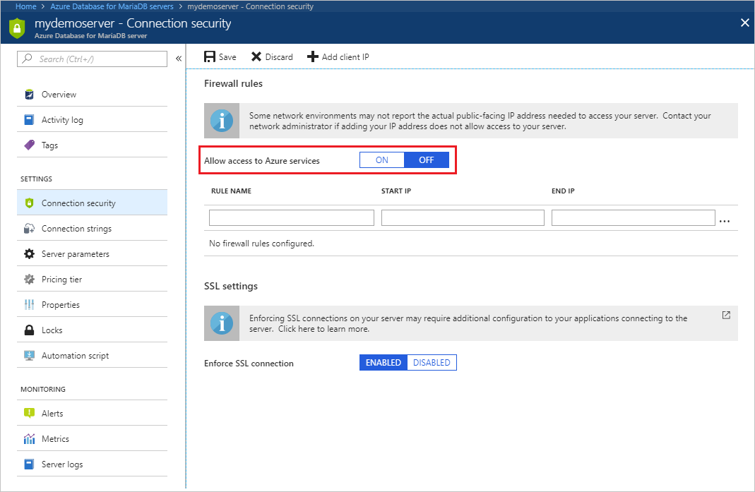 Configurar Permitir o acesso aos serviços do Azure