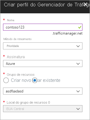 Captura de tela da criação do perfil do Gerenciador de Tráfego.