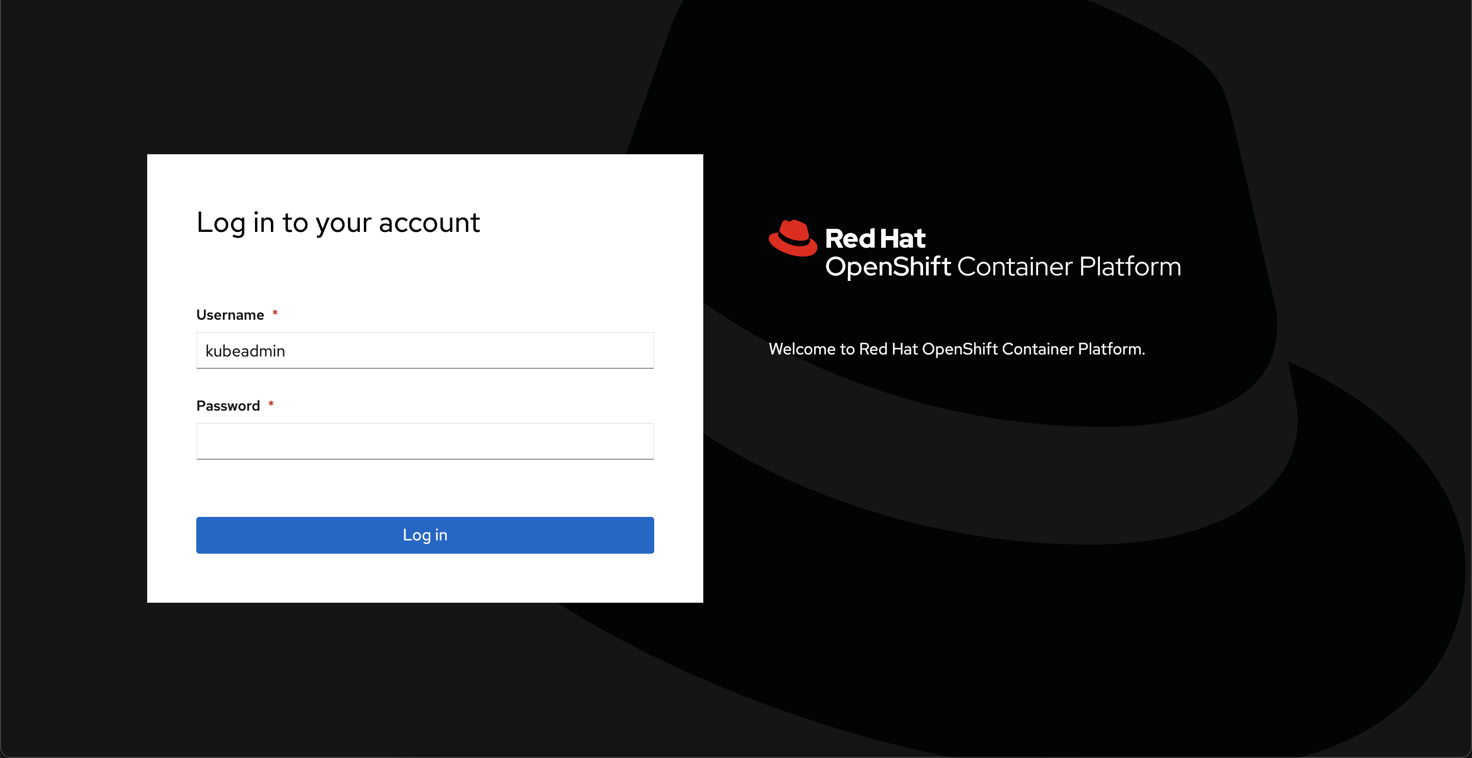 Tela de logon do Red Hat OpenShift no Azure