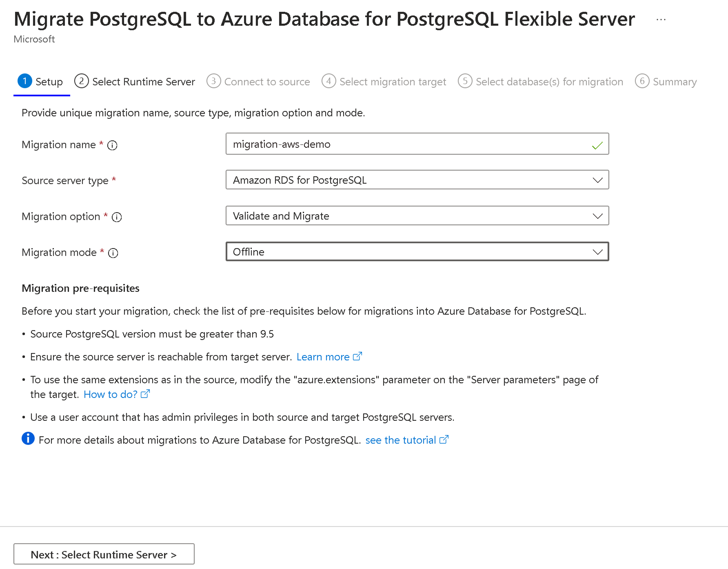 Captura de tela da página Configurar Migração para começar.