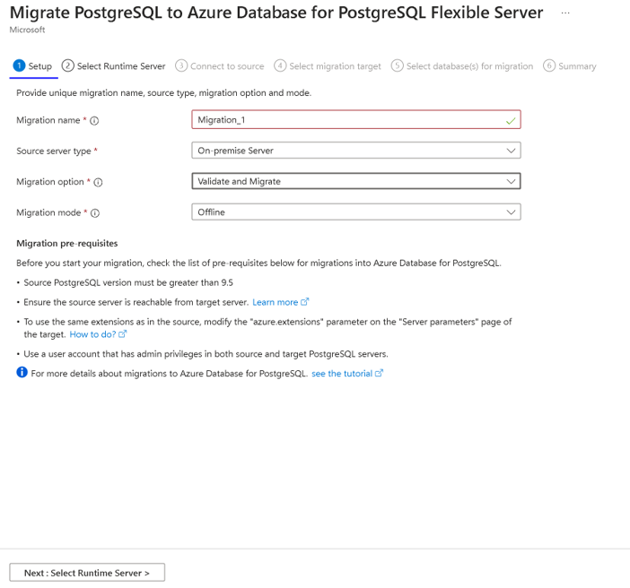 Captura de tela da página de migração de instalação no portal do Azure.