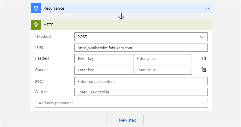 Captura de tela mostrando uma ação HTTP com um método POST.