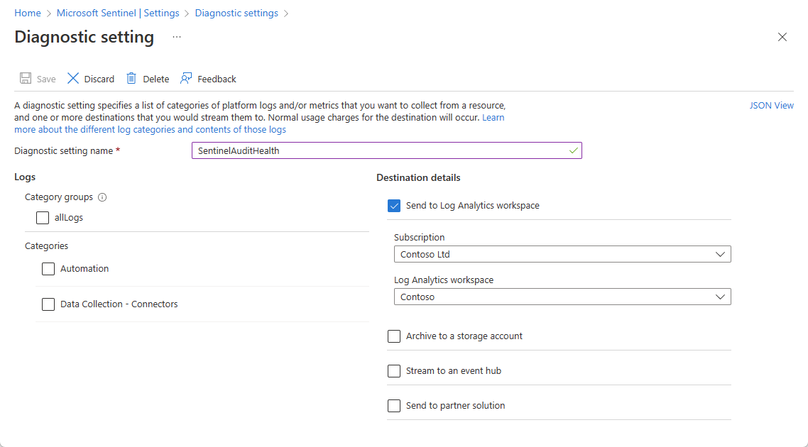 Captura da tela de configurações de diagnóstico para habilitar a auditoria e o monitoramento de integridade.