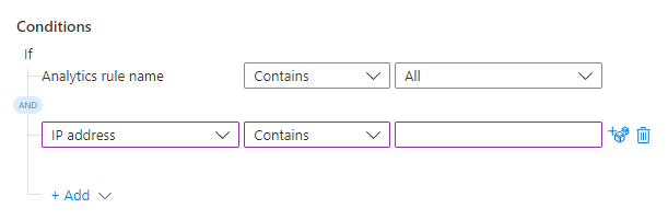 Captura de tela da definição de uma condição a ser adicionada a uma regra de automação.