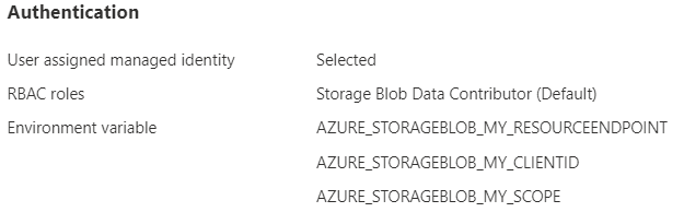 Captura de tela do portal do Azure mostrando um resumo da configuração de autenticação de conexão.