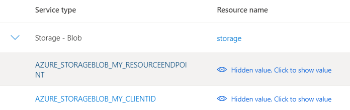 Captura de tela do portal do Azure mostrando um resumo das chaves de configuração de autenticação.