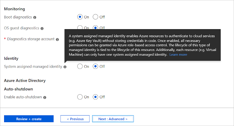 Portal do Azure: criar opção de identidade do conjunto de dimensionamento de máquinas virtuais