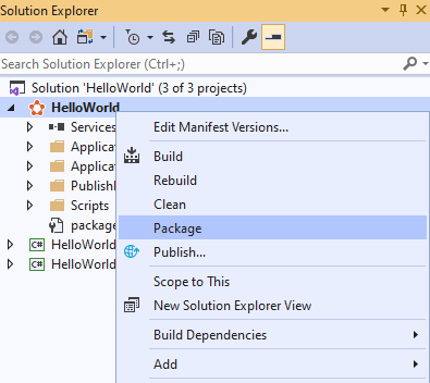 Empacotando um aplicativo no Visual Studio