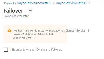 Uma página mostrando que concordamos em executar o failover sem um failover de teste