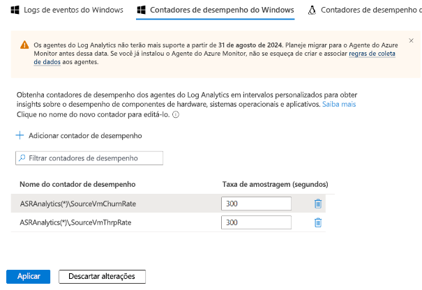 Captura da tela de configuração de contadores.