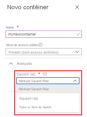 Captura de tela que mostra as opções de squash no portal do Azure.