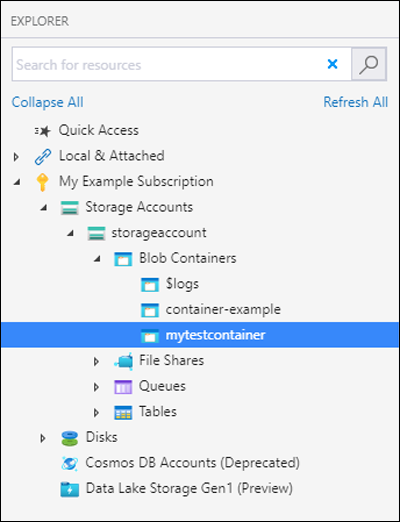 Captura de tela que mostra como criar um contêiner no Gerenciador de Armazenamento do Microsoft Azure