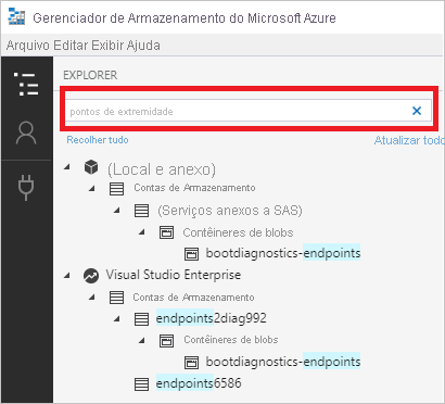 Pesquisa na conta de armazenamento