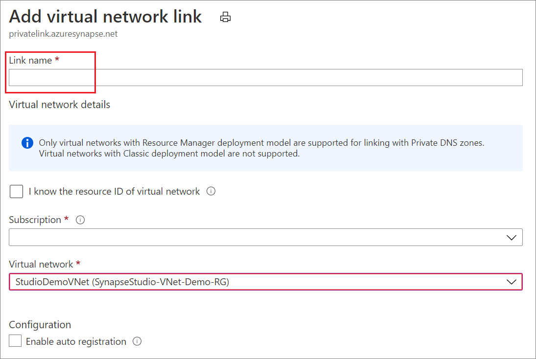 Captura de tela de Criar Synapse de zona de DNS privado 4.