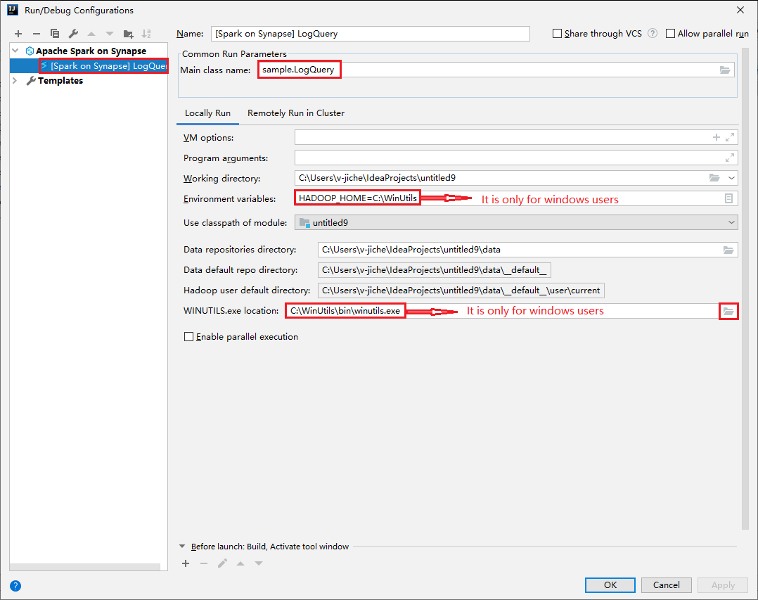 Execução do IntelliJ configurações de depuração execução local 1