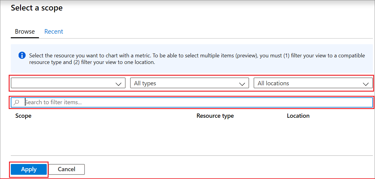 A captura de tela mostra o painel Selecionar um escopo onde você pode selecionar o data warehouse.