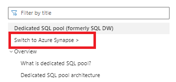 Captura de tela do site do Microsoft Learn Docs mostrando o sumário do Azure Synapse Analytics.