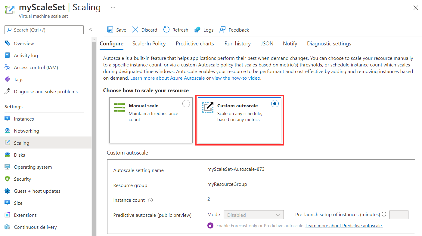 Habilitar dimensionamento automático no portal do Azure