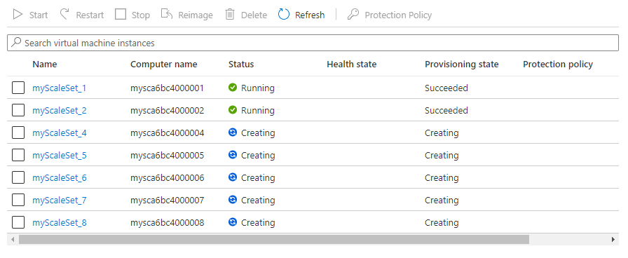 Exibir uma lista de instâncias de VM do conjunto de dimensionamento